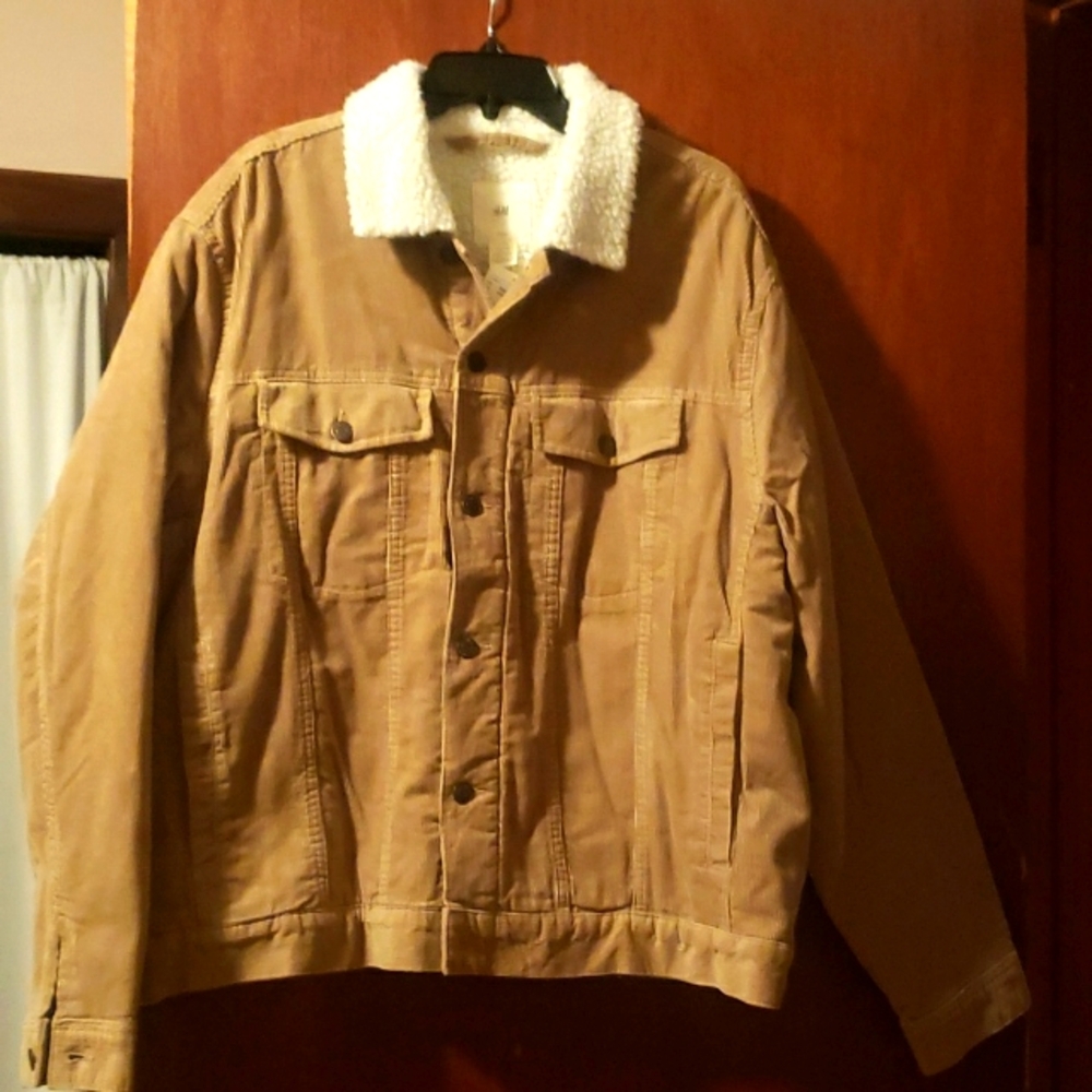 H&M Men's 2x sherpa lined tan corduroy jacket